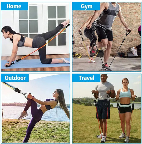 Premium 11-Piece Resistance Bands Set for Men & Women | Home Workout Kit:( 5 Toning Tubes, 1 Door Anchor, 2 Handles, 1 Carry Bag, 2 Ankle Straps.)