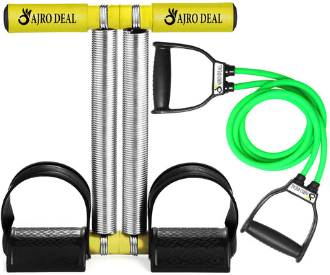 Gym Combo Double Spring Tummy Trimmer With Heavy Resistance Band Toning Tube Ab Exerciser